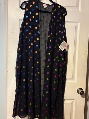 LuLaRoe Black Sheer Joy Duster with Multicolor Metallic Polka Dots